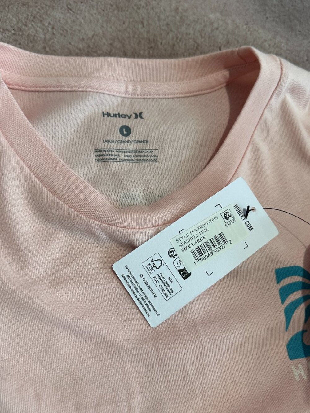 Hurley Cropped Surf T-Shirt, Large - Picture 3 of 5